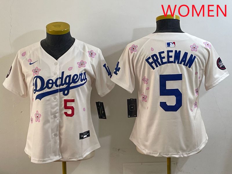 Women Los Angeles Dodgers #5 Freeman Cream Sakura Edition 2025 Nike MLB Jersey style 7->women mlb jersey->Women Jersey